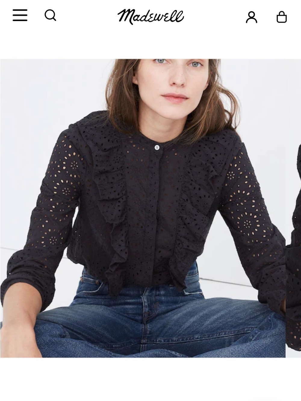 Madewell Black Eyelet Ruffle Button-Front Blouse